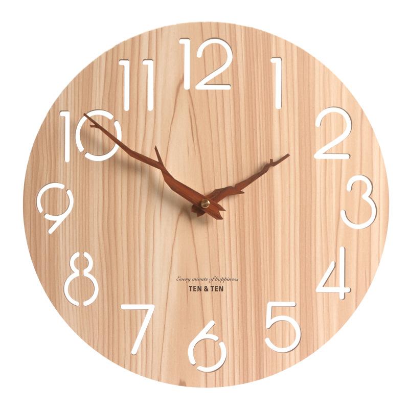 Modern Simple Wall Clock Living Room Wooden Wall Clock Fashionable and Silent Nordic Clock Wooden Needle Creative Wooden Clock Japanese Style