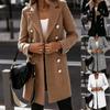 Autumn Winter Women Jackets Wool Coat Solid Color Double-breasted Jacket Coat Women Knee Length Wool Blends Coat Womens Overcoat