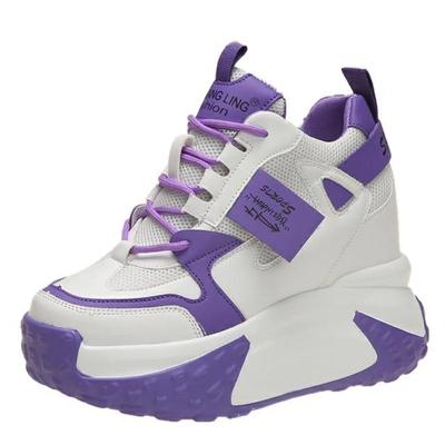 Модные женские кроссовки на высокой платформе 11 см, осенние дышащие, массивные, нескользящие, повседневные туфли для папы, кроссовки на толстой подошве, кожаные женские кроссовки