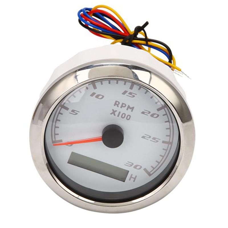 A80X-LCD 85Mm Marine Tachometer 0-3000 RPM Hour Meter Speedometer 12V/24V With Red Backlight Odometer