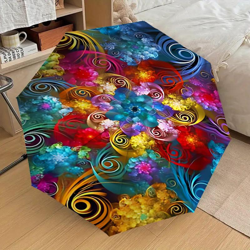 1PC Floral Swirls Automatic Open/Close Umbrella with Windproof, 8-Rib Sturdy Canopy, Durable Ribs, Fashionable Design, Outdoor Accessory, Fun Prin, Ho