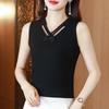 2024 Лето Новинка Модный Облегающий Трикотажный Базовый Топ-Майка Женский Однотонный V-образный Вырез Лоскутная Подкладка Без Рукавов Тонкий Топ