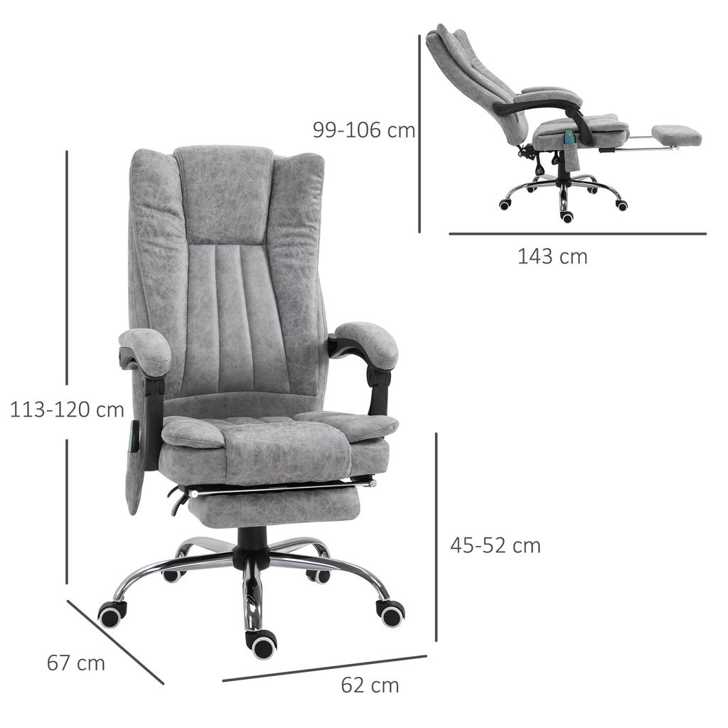 6 Point Vibrating Massage Office Chair with Heat, Breathable Faux Leather Office Chair with High Back, Height Adjustable Grey