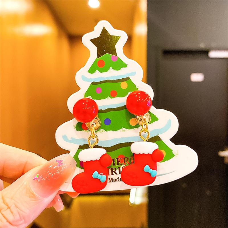 Рождественские детские серьги-клипсы без пирсинга, милые серьги с бахромой в виде оленя из мультфильма «Санта», серьги-подвески для девочек