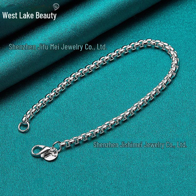 West Lake 4mm Silver Round Box Chain Bracelet