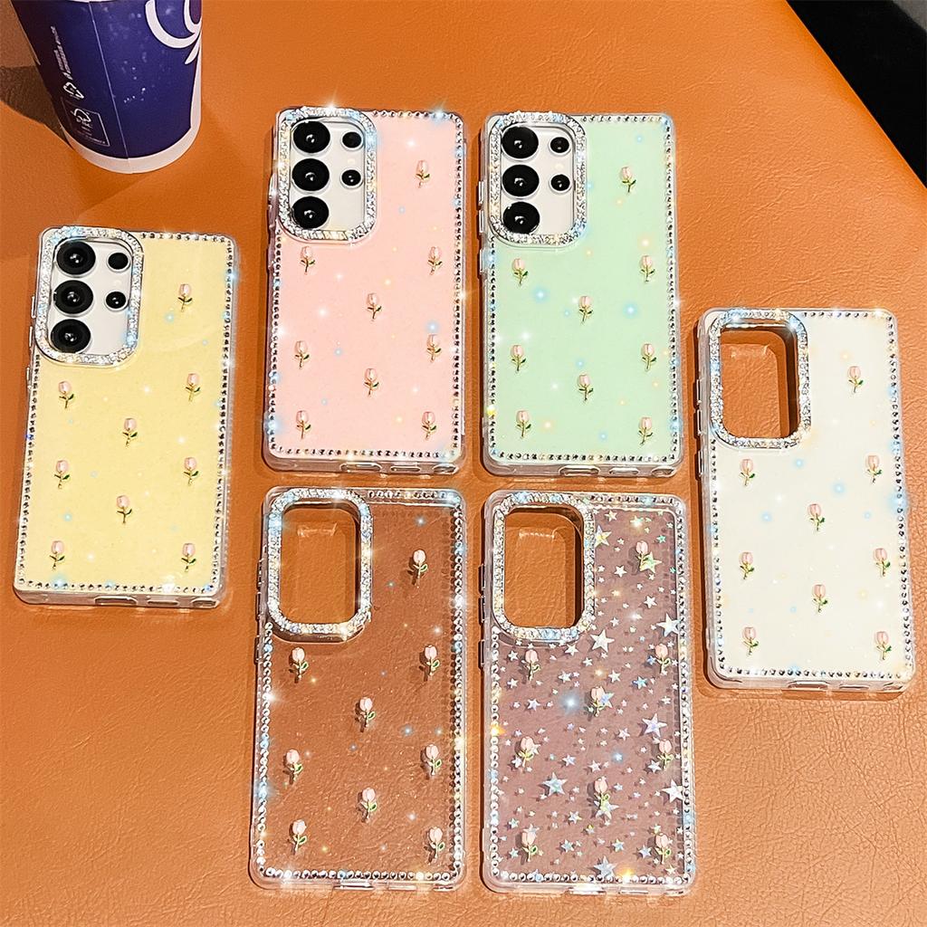 Handmade Sparkly Diamond Tulip IMD Phone Case, Compatible with Samsung S23 Ultra/S24/S25 & A07/A15/A16/A17/A26/A35/A36/A55/A56