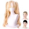 CaseEden Cosplay Wig, Long Twin Tail with Bun, Heat Resistant, Gold Blonde, Set of 2 Wig Nets