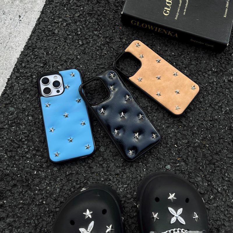 Крутой черный кожаный 3D чехол-звезда для телефона с ремешком для iPhone 14/15/16 Pro/Pro Max