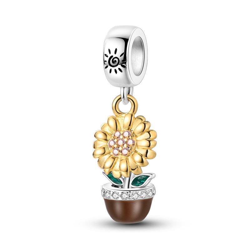 925 Silver Sunflower Butterfly Flower Heart Charm for 3mm DIY Bracelet, Beautifully Beaded DIY Fashion Maker Gifts