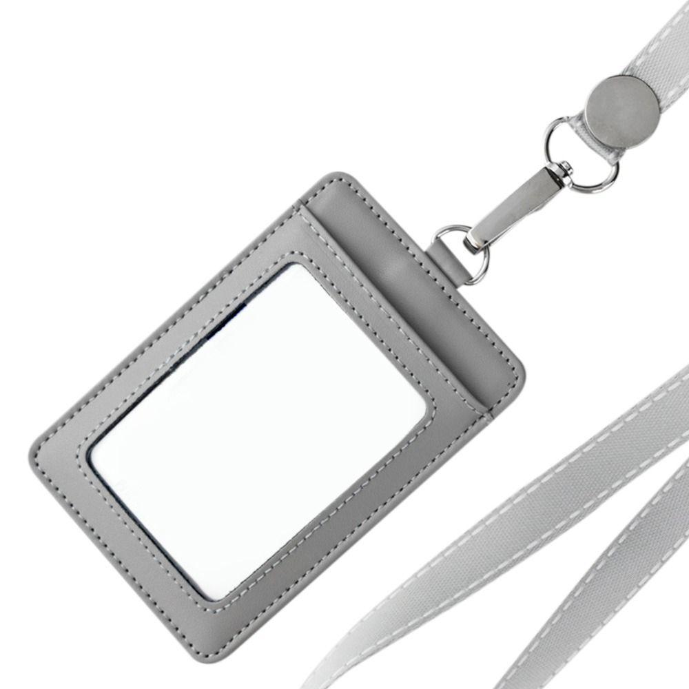 Leather With Lanyard Three Card Position Card Badge Holder Key Chain Card Bag ID Lanyard Name Tag