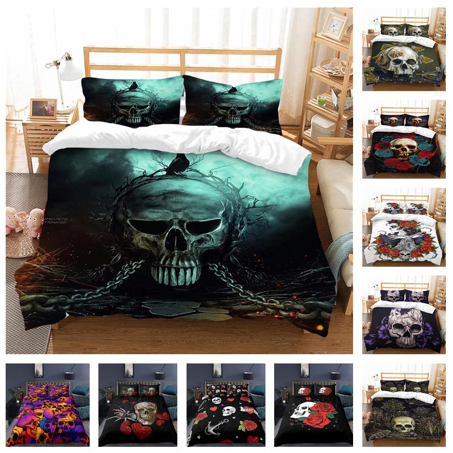 Комплект постельного белья с 3D черепом, одеяло и наволочка с ужасами на Хэллоуин, 2/3 шт., мягкая молния DE135 * 200, полноразмерное украшение для спальни ужасов