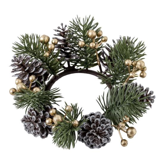 Christmas Candle Ring Artificial Pine Needle Pinecone Berries Garland Rustic Festive Candle Wreath for Home Table Centerpiece Decor