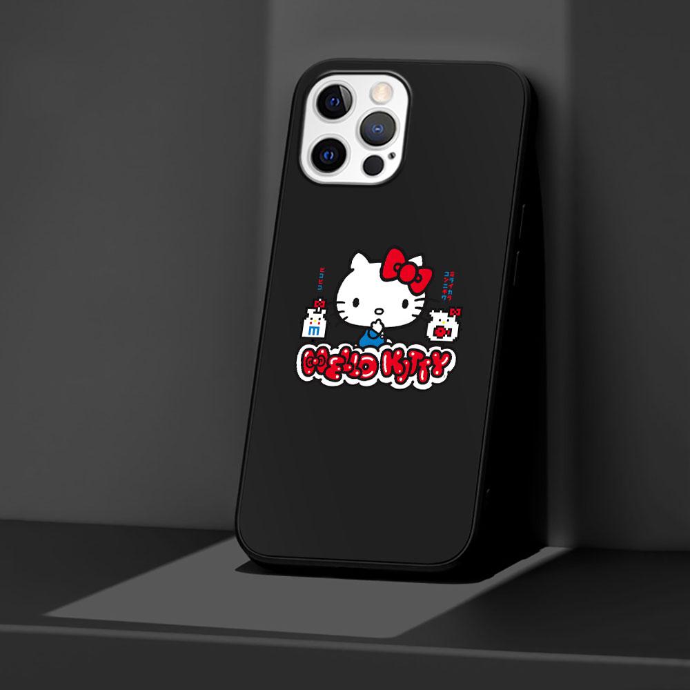 Hello Kitty Cartoon Case for Apple iPhone 13 14 Plus 11 12 Mini 15 Pro Max 7 8 SE 2020 X XS XR Silicone Black Soft Phone Cover