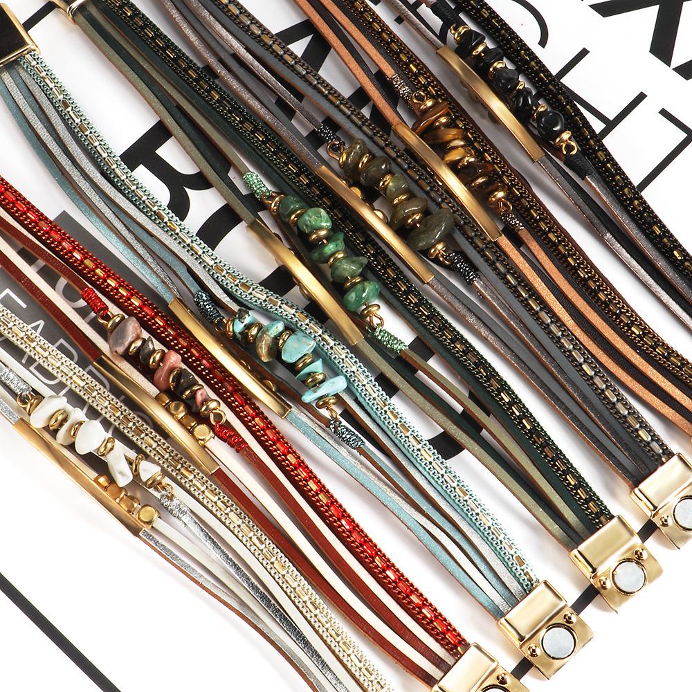 День матери 2024 Богемный браслет из натурального камня с магнитной застежкой - Женский летний дизайн с медной трубкой