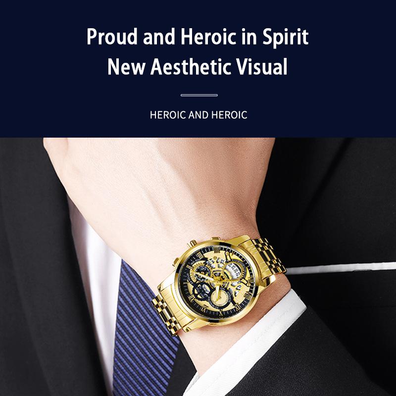 UTHAI BK140 Модные мужские часы водонепроницаемые календарь ночная подсветка стальной браслет мужские часы спортивные часы подарок часы для мужчины