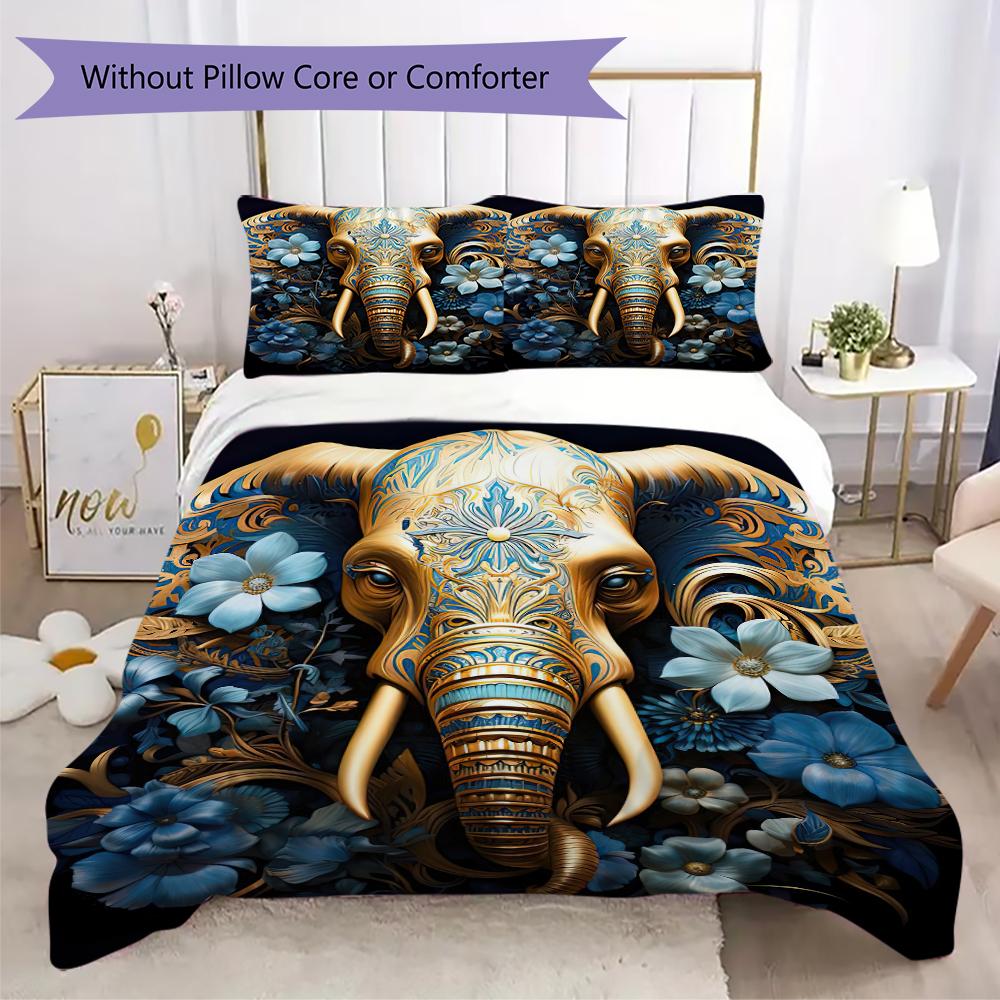 1PC Elephant Theme Bedding Quilt Set Quilt Cover Pillowcase Home Decoration Birthday Gift (1 * duvet cover + 2 * pillowcase, without core)A15