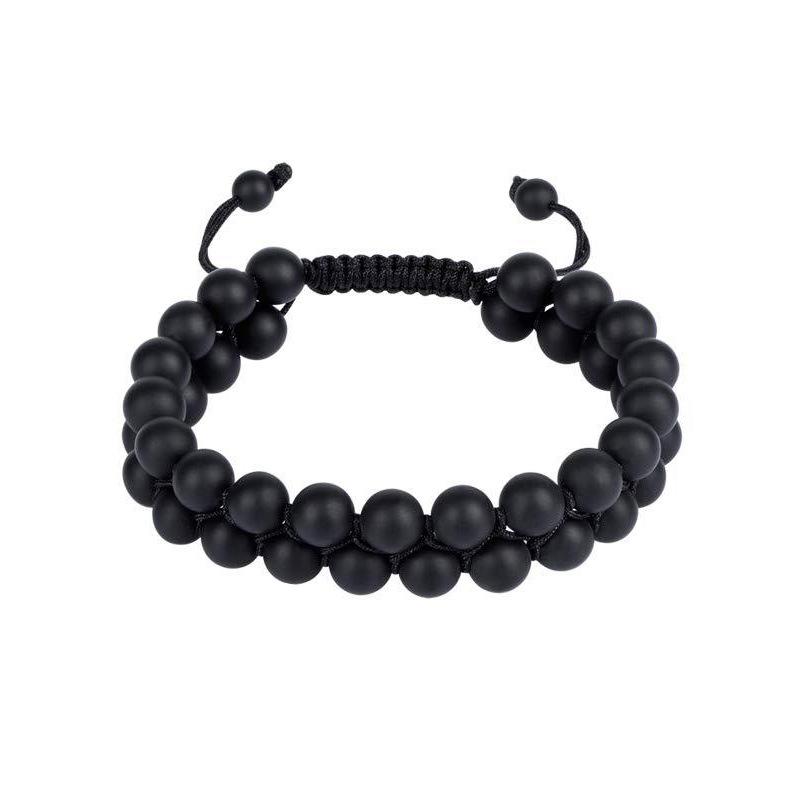 Woven natural stone double-layer bracelet, hand-woven adjustable bracelet, men's yellow tiger eye double-row bracelet.