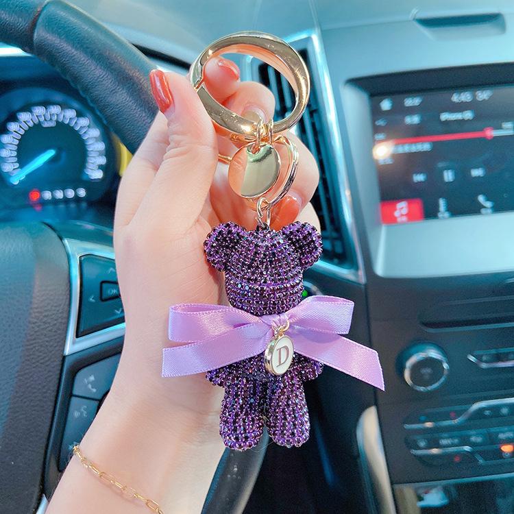 Luxury Jewelry Full rhinestones Bear Car Key chain Creative Letter Big Button Key chains Bag Pendant Doll Party Gifts For Women