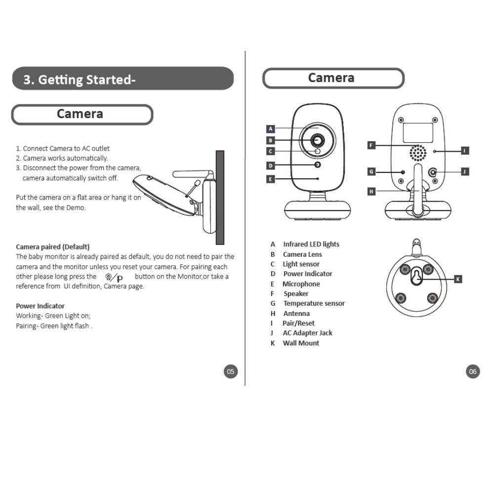 2,4-дюймовая детская камера с ЖК-дисплеем, беспроводная камера ночного видения, радионяня, 2-полосный аудиомонитор температуры, видеоняня A