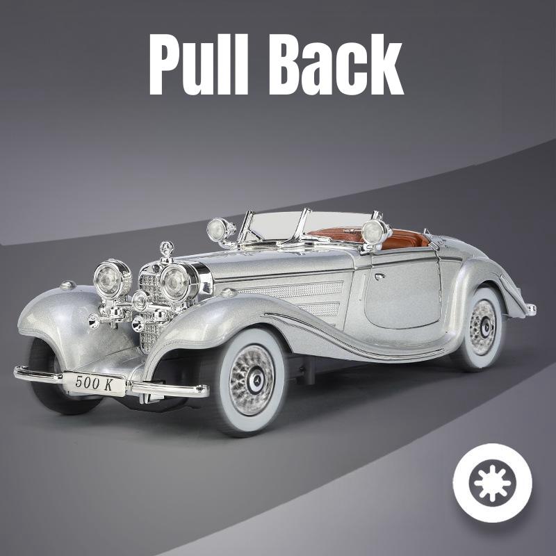 1/24 Mercedes-Benz 500K Классическая старинная игрушечная машинка для детей Литая модель из сплава со звуком и светом Коллекция Подарок для мальчиков