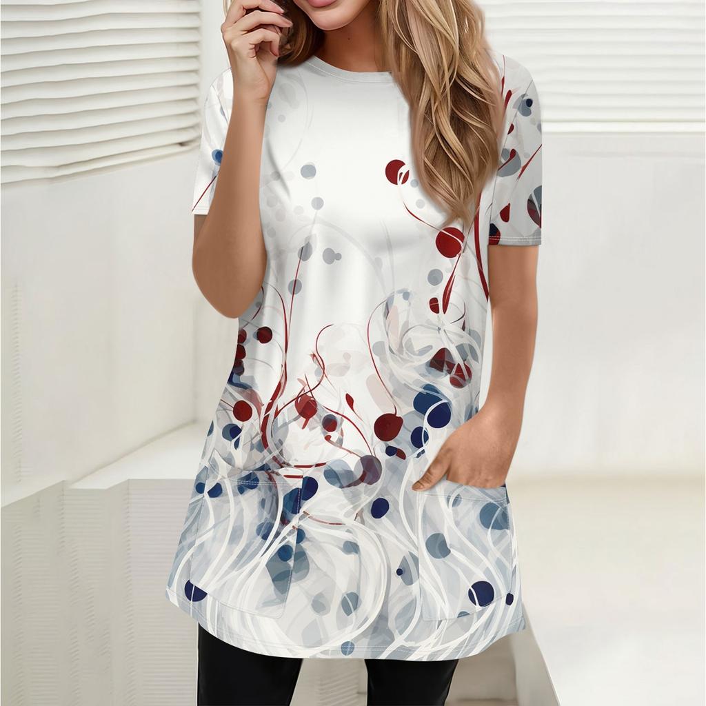 Жен. Футболка Футболка С принтом С короткими рукавами Повседневные Выходные Мода Классический Круглый вырез Карманы Обычный Топ