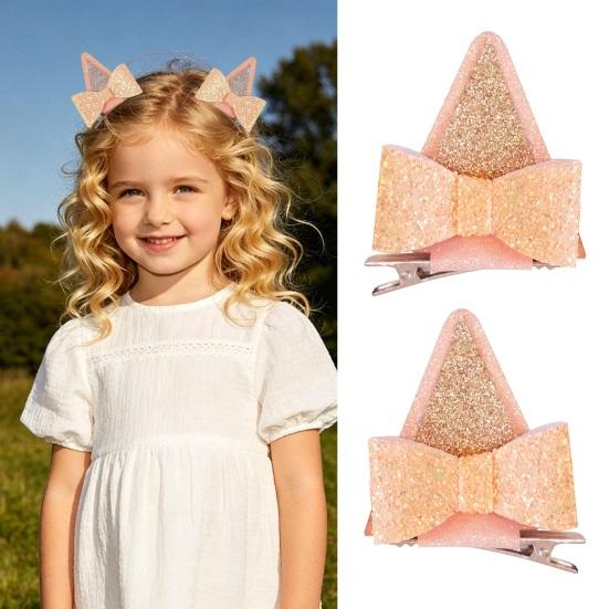 Girl Hairpin Spring Clip Bottom 3D Cat Dog Ear Shape Hair Clip Kids Boys Girls Bow Embellishment Animal Role Play Hair Accessory