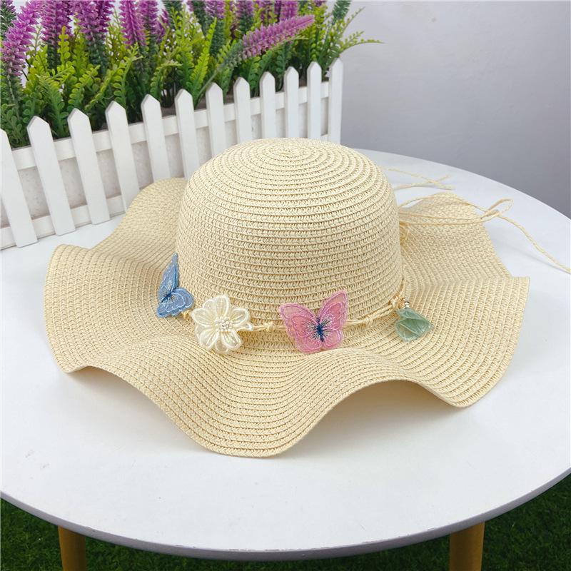 New lotus edge straw hat lace bow sun hat hot hat in beach scenic spot sun protection hat