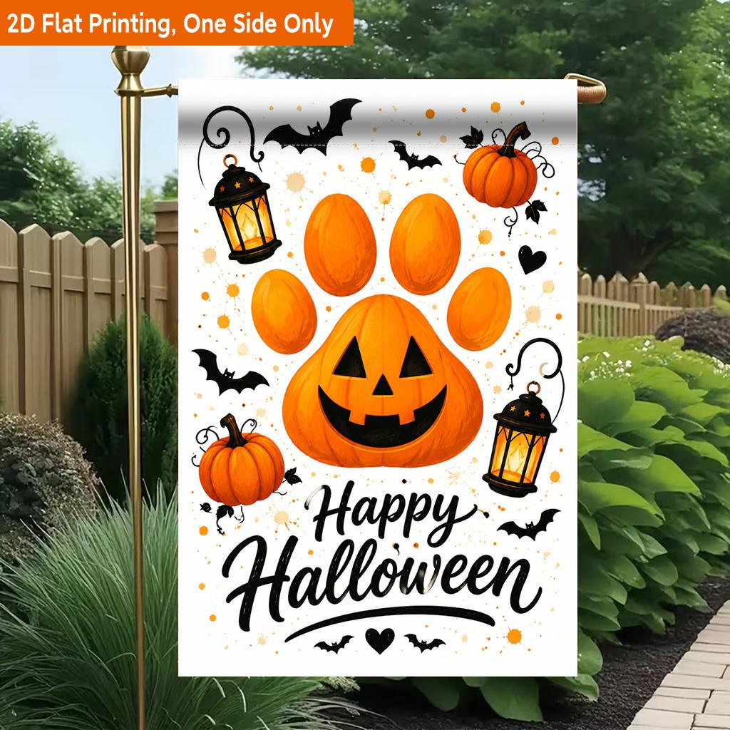 2D Flat, 2D Flat Printing Garden Flag 1pc, Happy Halloween Durable Single-Sided Print Yard Flag, Garden & Home Holiday Decoration, 29.97x44.96 cm, Fla