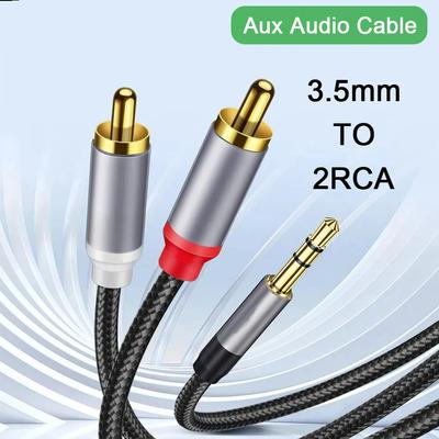 Кабель Rocoren 3,5 мм на 2RCA, аудиокабель Aux, 3,5 разъем на 2 RCA, адаптер-разветвитель для ТВ-бокса, видеоусилителя, акустического кабеля