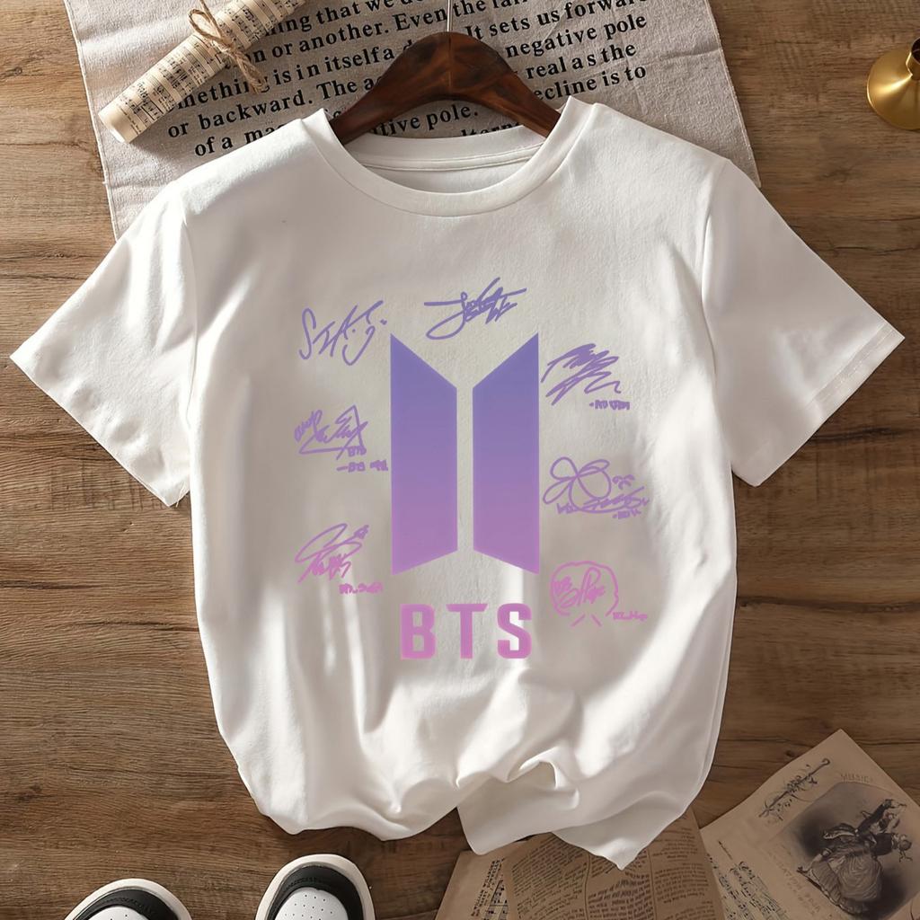 2026 BTS Летняя мода Модная футболка для мужчин и женщин Винтажная футболка Хип-хоп Уличная одежда Футболка оверсайз Короткий рукав Повседневная одежда
