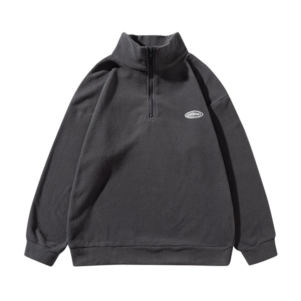 Autumn And Winter Polarfleece Sweater Embroidery Letters Zipper Stand Collar Pullover Sweater Men's And Women's Cardigan Top