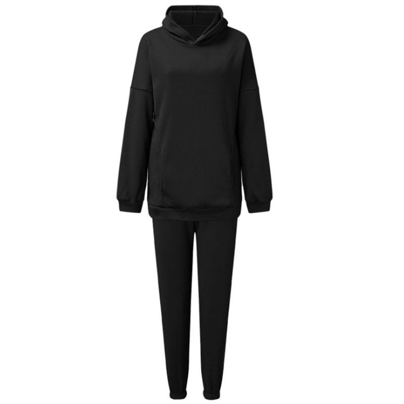 WTEMPO Женский спортивный костюм, комплект из двух предметов с флисовым капюшоном, свободные толстовки, штаны для бега, женский осенний повседневный однотонный спортивный костюм