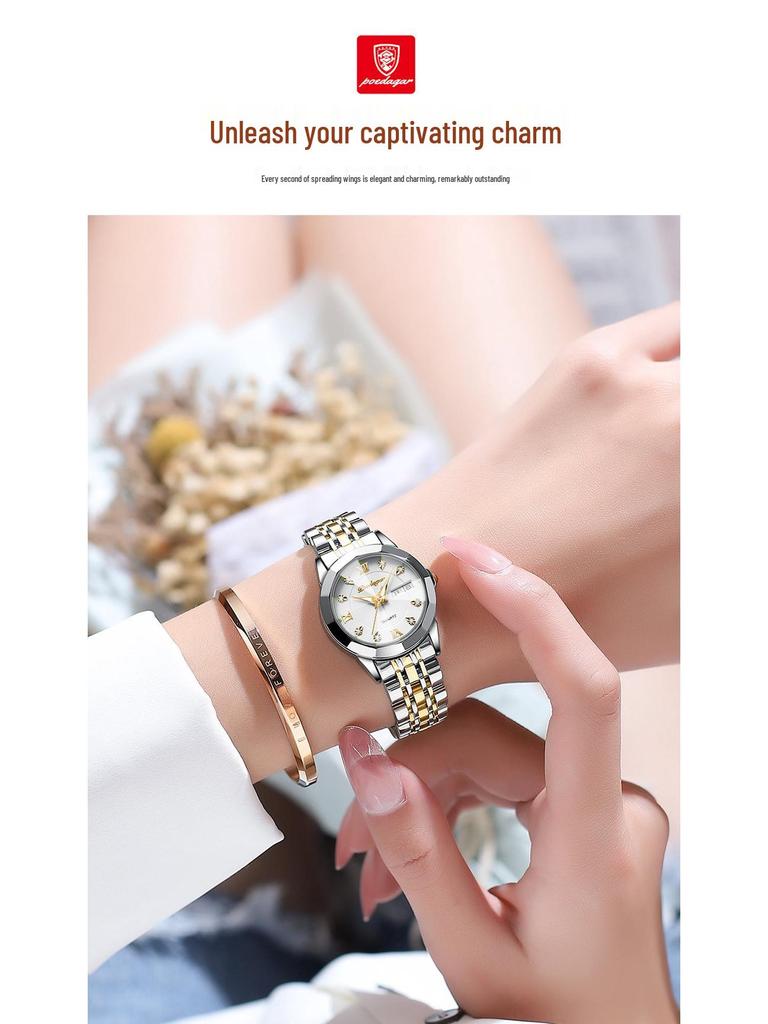 Новые швейцарские женские водонепроницаемые светящиеся наручные часы с двойным календарем