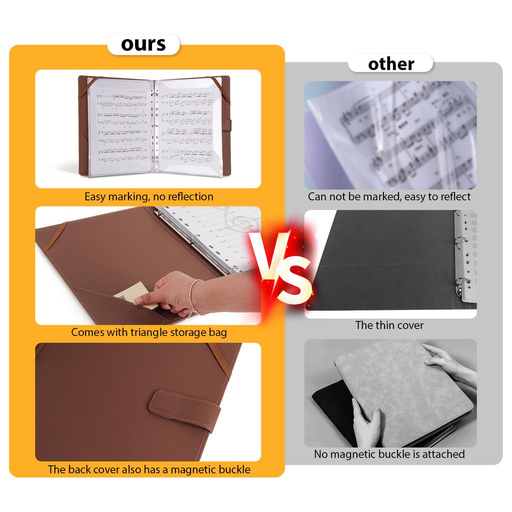 Music Folder 30 Loose Sheets Choral Music Folders with Hand Strap PU Leather for Stage Performance