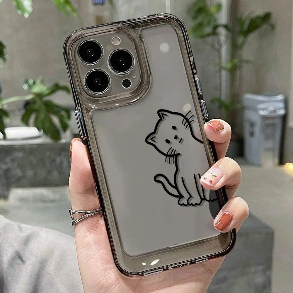 Чехол для телефона с рисунком милого кота для iPhone 13, чехол для iPhone 11, 14, 15 Pro 12 Pro Max X XR XS Max 7 8 Plus SE, силиконовый чехол-бампер
