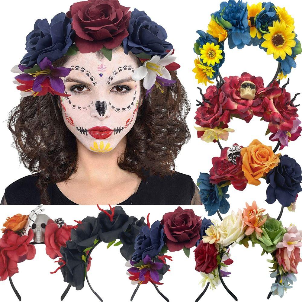 Day of the Dead Mexican Flower Crown Halloween Mexican Hair Accessories for Women