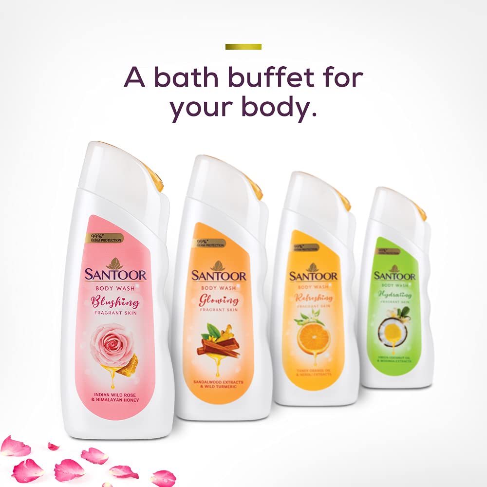 Гель для душа Santoor Blushing Skin, 230 мл, обогащен индийской дикой розой и гималайским медом, без мыла, без парабенов, pH-сбалансированный гель для душа