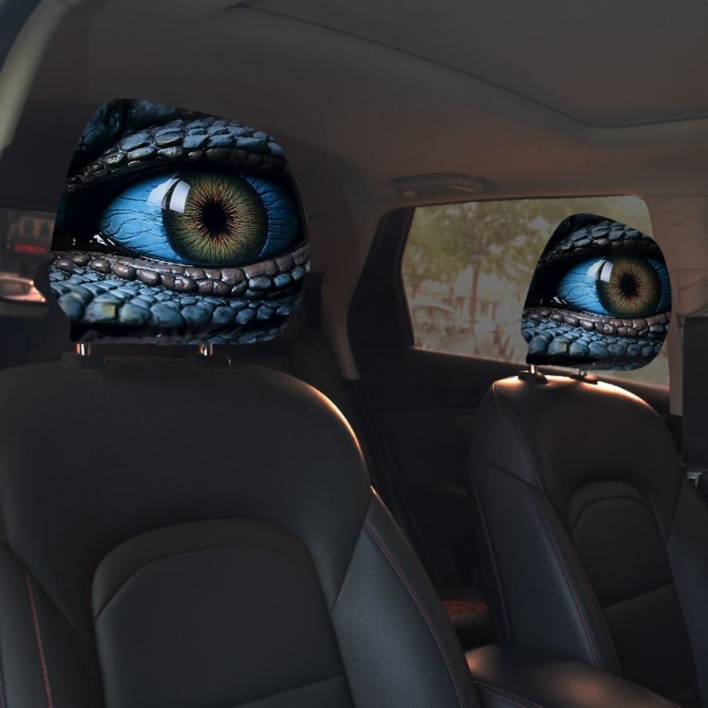 2PCS Colorful Dragon Pupil Car Headrest Covers Auto Interior Decoration Cover Gift for Car Lover