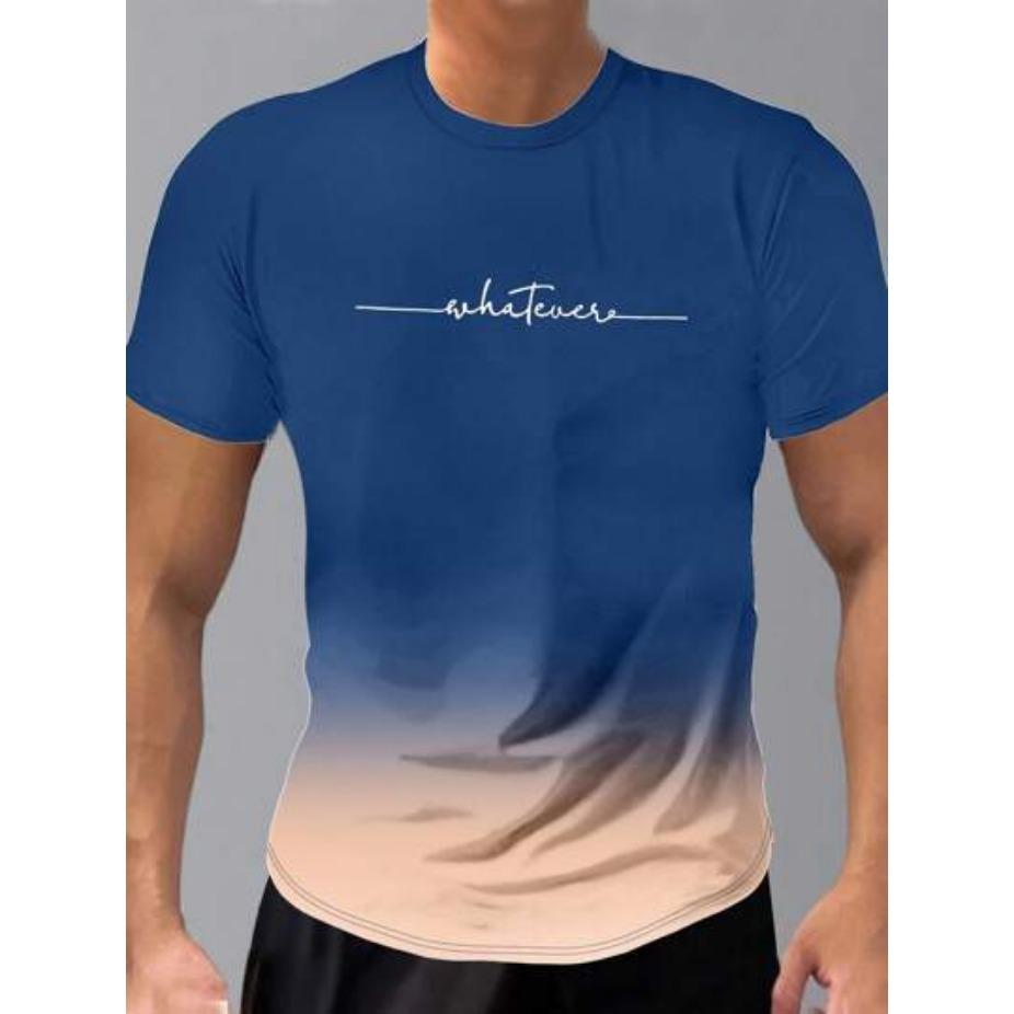 Летний топ с круглым вырезом и 3D-печатью с градиентными буквами, модные повседневные футболки с короткими рукавами для мужчин