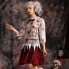 Creepy Halloween Zombie Costume Red Plaid Bloody Dress NPC Zombie Cosplay Costume  Themed Party