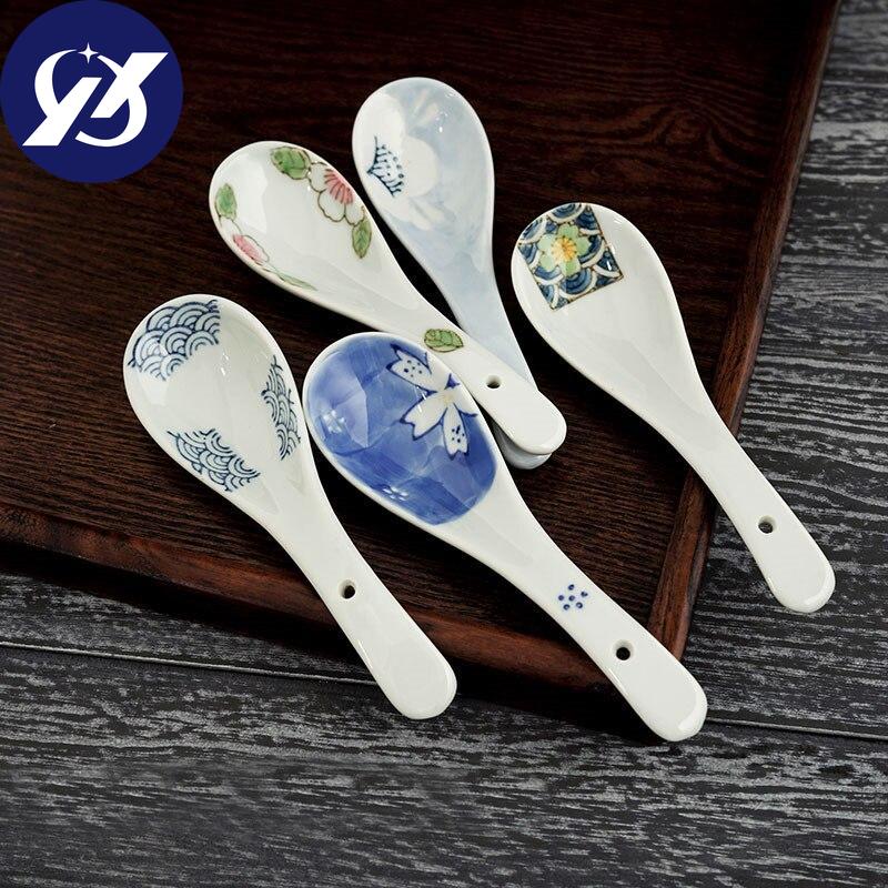 Ceramic Dessert Coffee Spoon Porcelain Soup Spoon Painted Stirring Spoon Tableware Kitchen Utensils