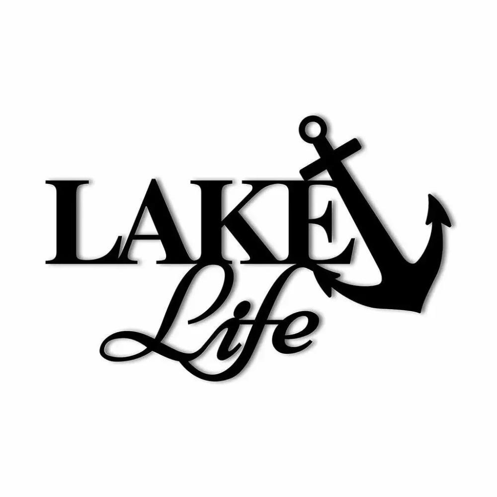Lake Life with Anchor Metal Wall Sign – Charming Home Décor, Decorative Iron Art, Hanging Wall Art, and Rustic Decoration