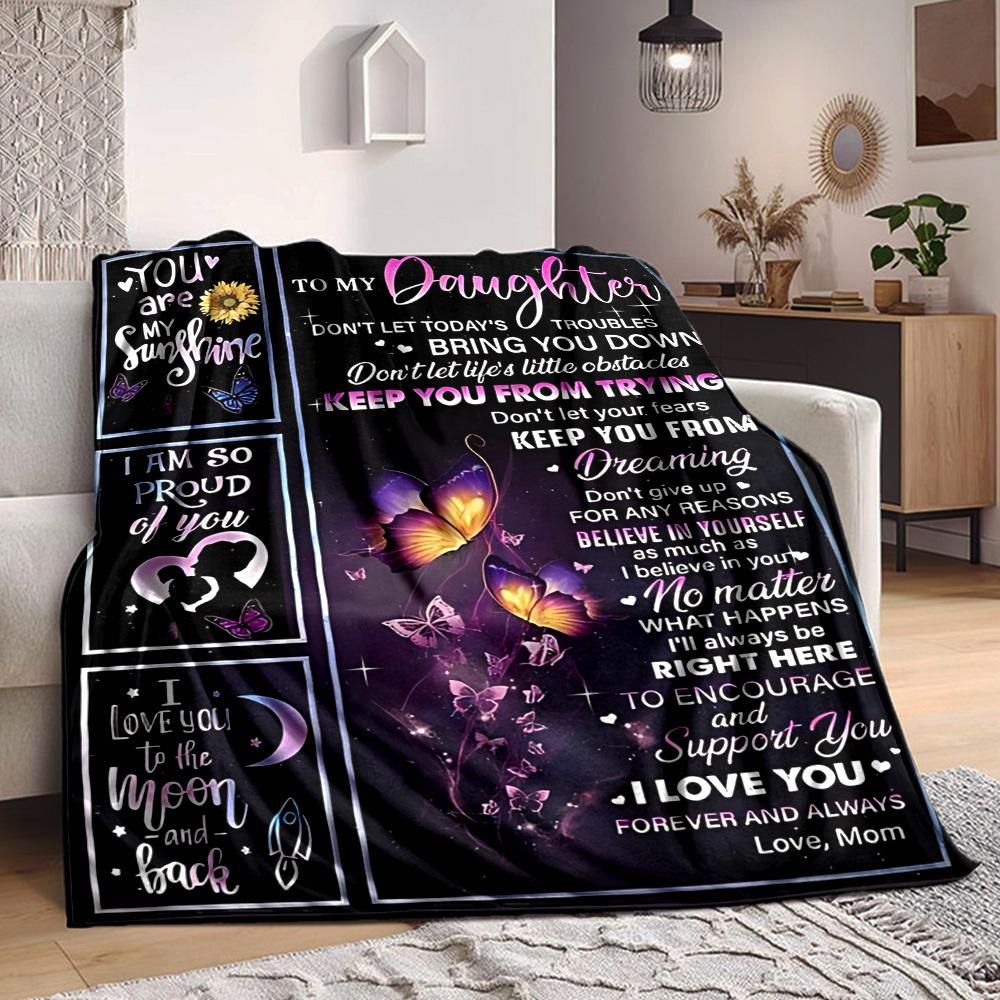 1pc Letter To Daughter Pattern Soft & Warm Polyester Knit Blanket, Digital Printed, All-Season Throw for Napping, Traveling, Sofa yy250906032