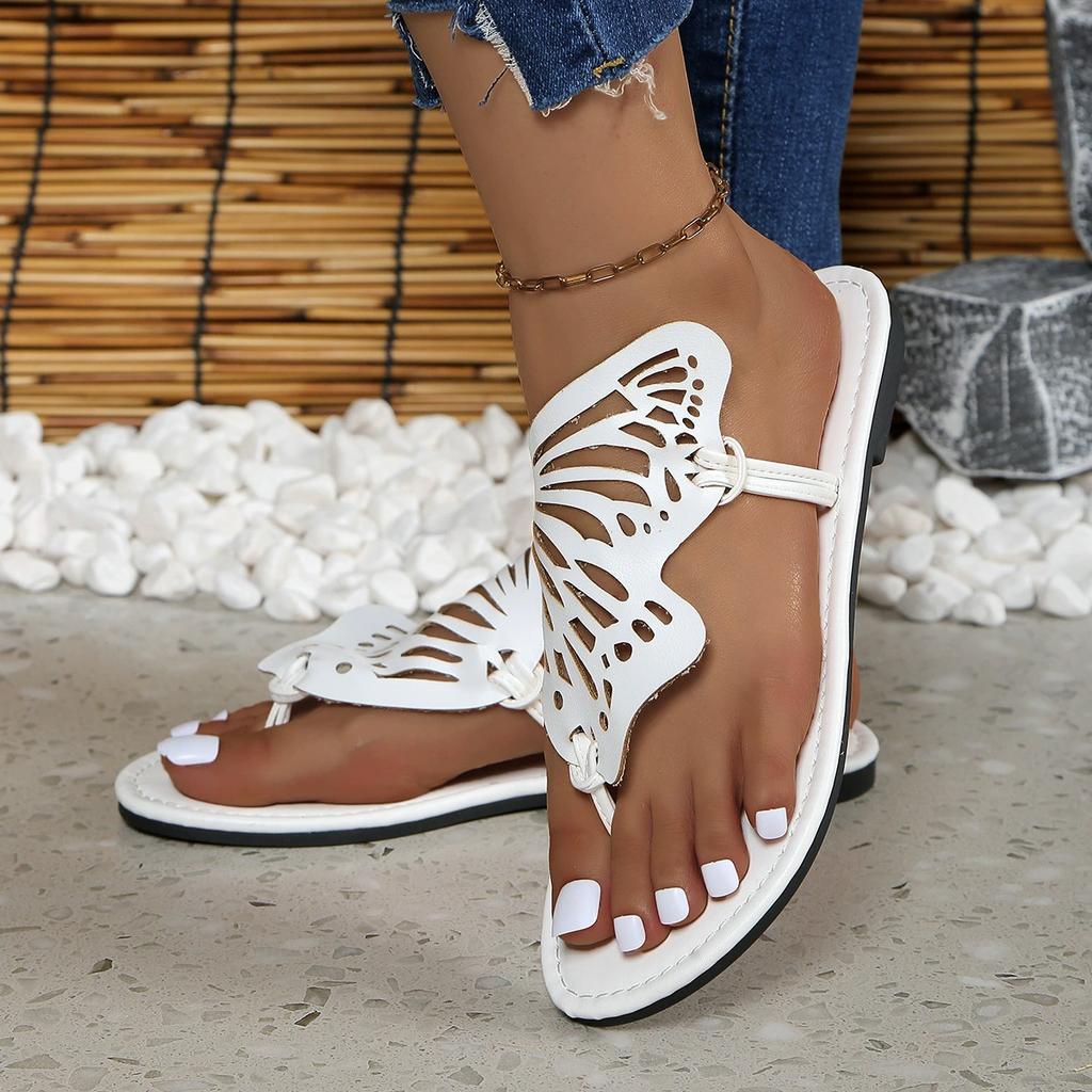 Летние тапочки большого размера с дышащей подошвой и плоским дном. Женские тапочки в форме бабочки с застежкой-носком.