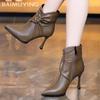 Ботильоны из кожи, зимняя женская обувь, высокие каблуки, острый носок, сексуальная обувь, тренд 2025 года, модные туфли-лодочки в готическом стиле, челси, Botas De Mujer