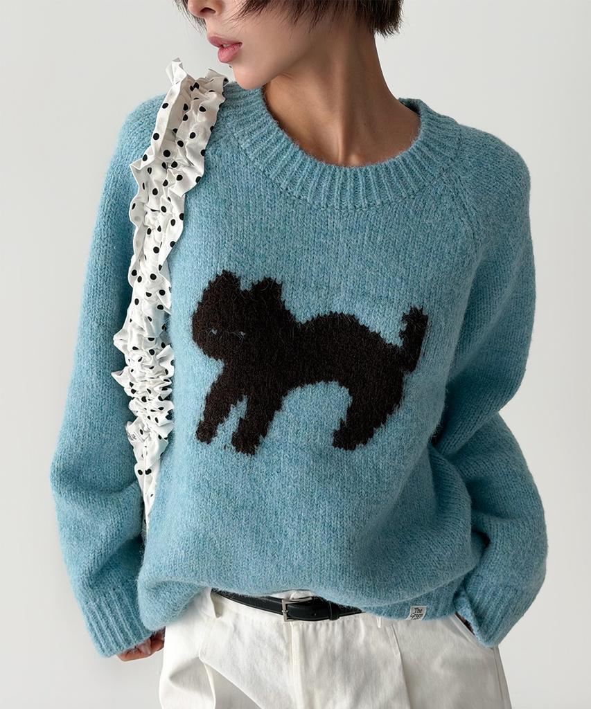 THE GREEN LAB Cat Jacquard Sweater [Blue]