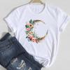 (Asian Size) Women Lovely Style Flower Floral Trend Print Tee Top Clothing Fashion Tshirt Lady Female Casual Short Sleeve Graphic T-shirt