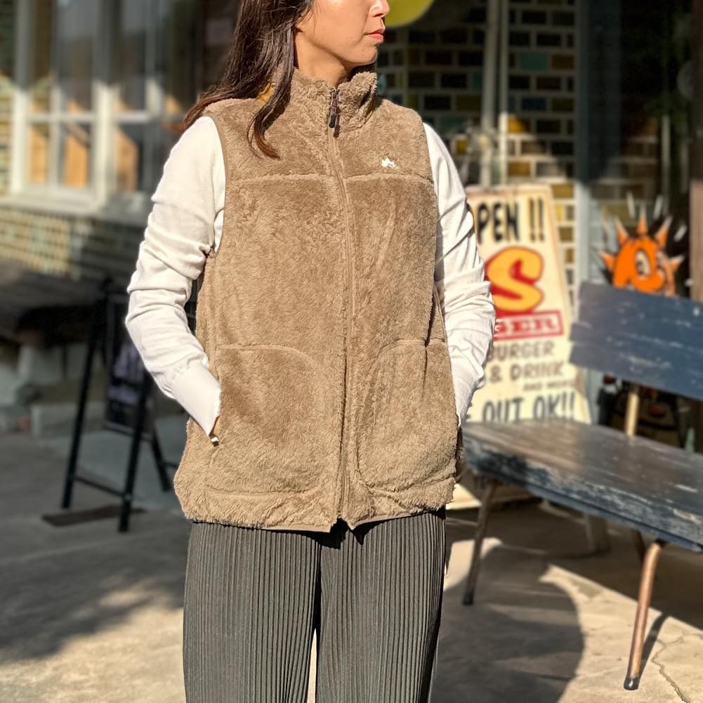 Logo Spark Women's Lined Shaggy Boa Vest, Size M, Khaki, Size 46