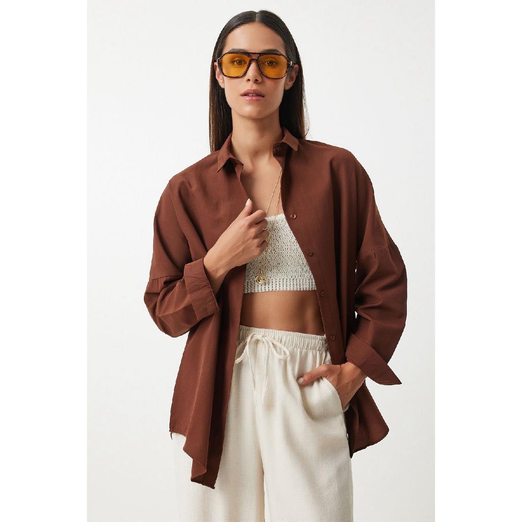 Базовая рубашка Oversize шоколадного цвета