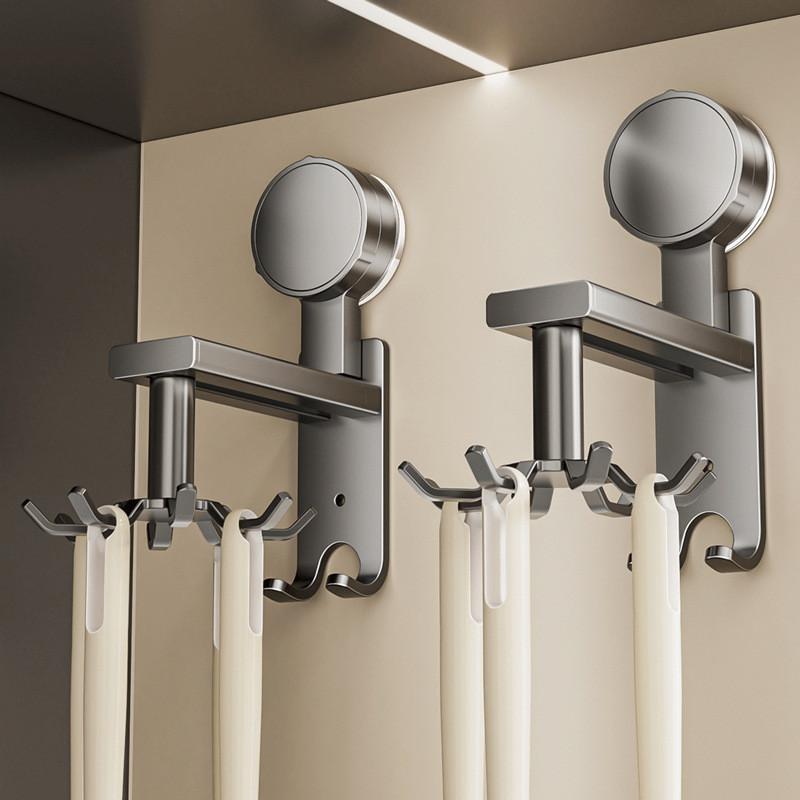 Aluminum Alloy Wall Mount Pot Spoon Holder With Rotating Hooks For Kitchen Storage